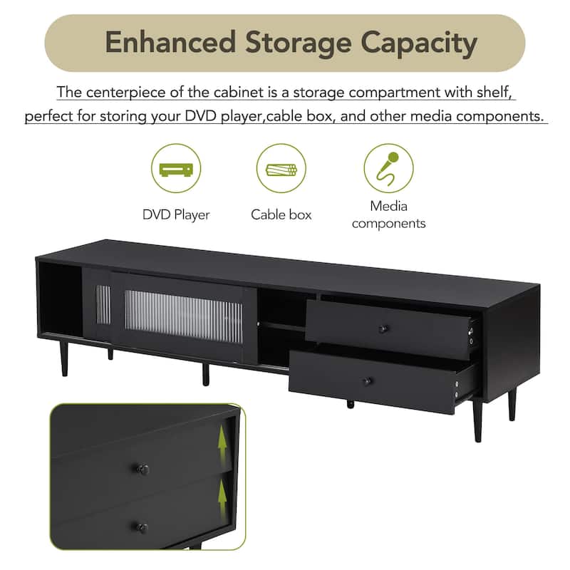 TV Stand with Sliding Fluted Glass Doors for TVs Up to 75" Bed Bath